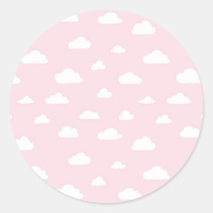 Witte Cartoon wolken op roze achtergrondpatroon Ronde Sticker