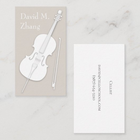 Witte Cello & Bow eenvoudig Elegant String Player Visitekaartje (Voorkant / Achterkant)