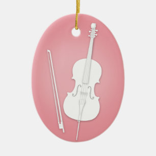 Witte Cello met Boog Roos roze muziek Keramisch Ornament