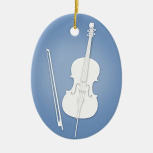 Witte Cello met standaard donkerblauwe muziek Keramisch Ornament