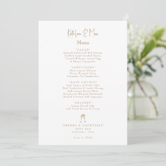 Witte Champagne Toast II Verlovingsfeest Menu (Staand voorkant)