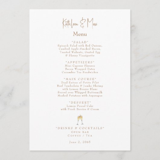 Witte Champagne Toast II Verlovingsfeest Menu (Voorkant)