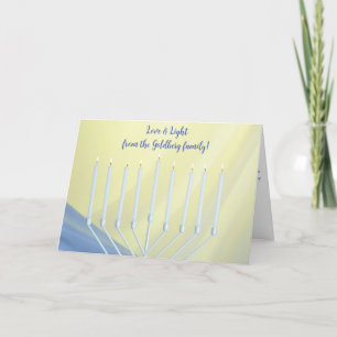 Witte Chanoeka Menorah en kaarsen "Liefde & Licht" Feestdagen Kaart