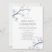 Witte Cherry Blossom First Heilige Communie Kaart (Voorkant)