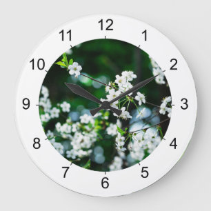 Witte Cherry Blossom Green Leaves Grote Klok