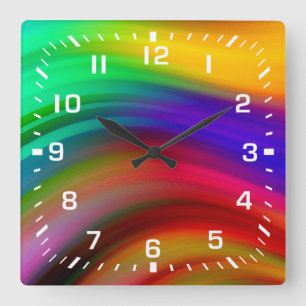 Witte cijfers / regenbooggolven vierkante klok