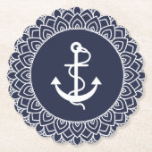 Witte Cirkel Mandala & Boot Anker Kartonnen Onderzetters (Voorkant)