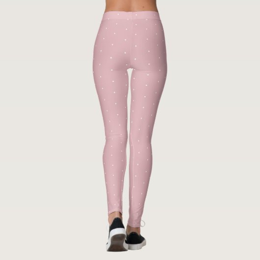 Witte cirkels Stippen Matig Blush Roze bovenzijde Leggings (Achterkant)