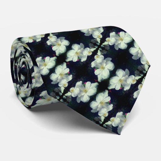 Witte Clematis Bloem Paar Kleine Bloemen Patroon Stropdas (Opgerold)