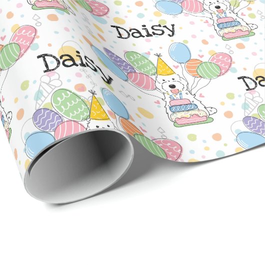 Witte Cockapoo Cavapoo Hond Verjaardag Cadeaupapier (Rol Hoek)