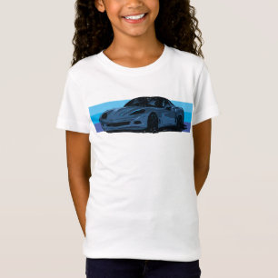 Witte Corvette C6 met blauwe strepen T-shirt