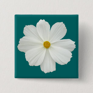 Witte Cosmos Bloem Vierkante Button 5,1 Cm
