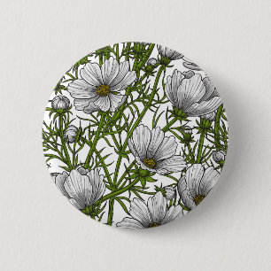 Witte cosmosbloemen ronde button 5,7 cm