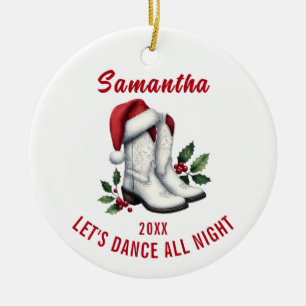 Witte Cowboy Boots Santa Hat Ornament