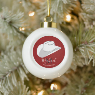 Witte cowboy pet keramische bal ornament