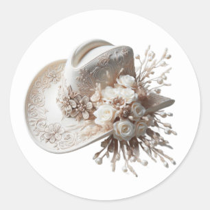 Witte Cowgirl Pet met bloemen Ronde Sticker