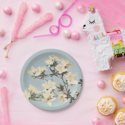 -witte crème Azalea Flowers Papieren Bordje (Feest)