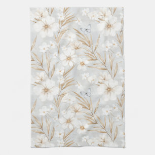 Witte Crème Bloemen Blauwe Vlinders Bruidsdouche Theedoek