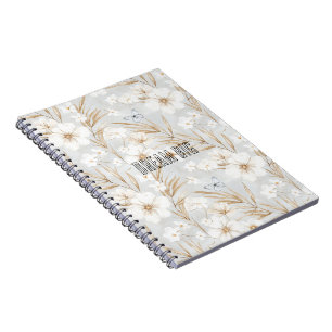 Witte Crème Bloemen Blauwe Vlinders Notitieboek