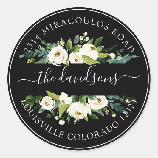 Witte Crème Bloemige Retouradres Enveloppegel Ronde Sticker (Voorkant)