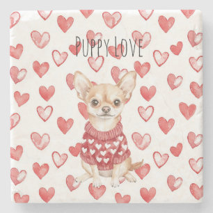 Witte Crème Chihuahua Hond Rode Harten Stenen Onderzetter
