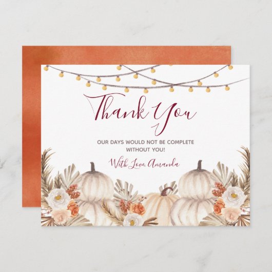 Witte Crème Pompoen Bloemige Bruiloft & Baby Showe Bedankkaart (Voorkant / Achterkant)