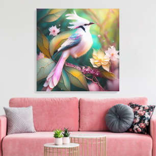 Witte Crested Blush Tail Jay Fantasy Bird Canvas Afdruk