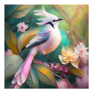 Witte Crested Blush Tail Jay Fantasy Bird Foto Afdruk