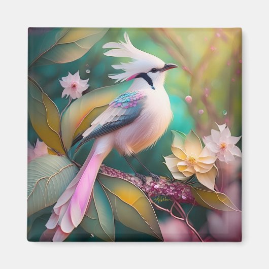 Witte Crested Blush Tail Jay Fantasy Bird Magneet (Voorkant)