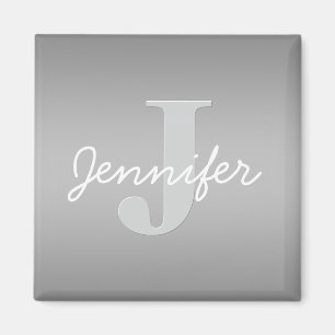 Witte Cursief & Grijs Monogram Aanpasbare Kleure Magneet