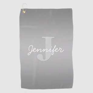 Witte Cursief & Grijs Monogram Bewerkbare Kleure Golfhanddoek