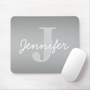 Witte Cursief & Grijs Monogram Bewerkbare Kleure Muismat