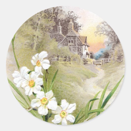 Witte Daffodils Pasen Ronde Sticker (Voorkant)
