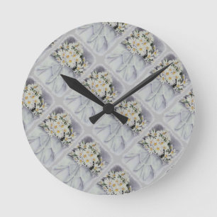 WITTE DAG BOUQUET CLOCK RONDE KLOK