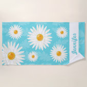 Witte dagen op blauw met aangepaste naam strandlaken (Voorkant)