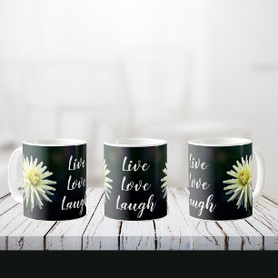 Witte Dahlia Bloem Motivatie Live Liefde Lach Koffiemok