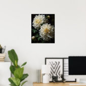 Witte Dahlia Flowers Art Print Poster (Thuiskantoor)