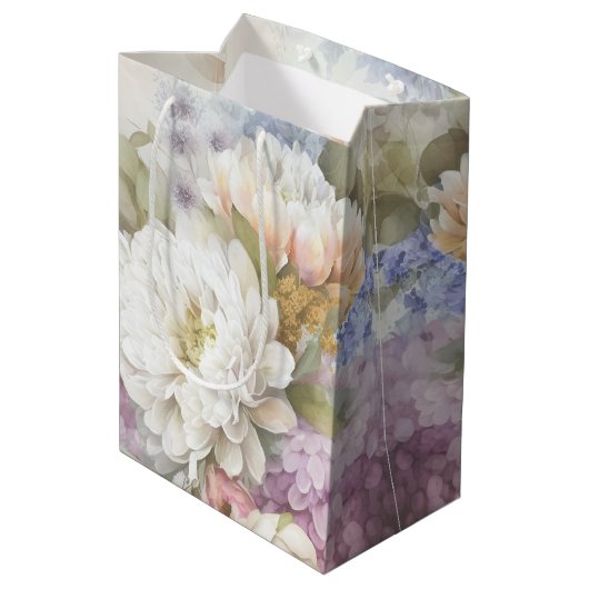 Witte Dahlia met Paarse en Blauwe Accenten Medium Cadeauzakje (Achterkant Gekanteld)