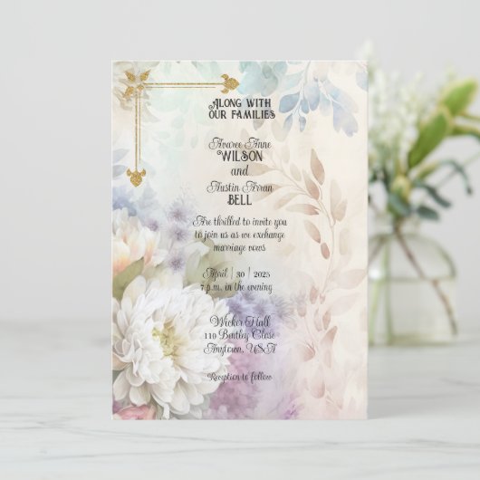 Witte dahlia’s met Paarse accenten van pastel Kaart (Staand voorkant)