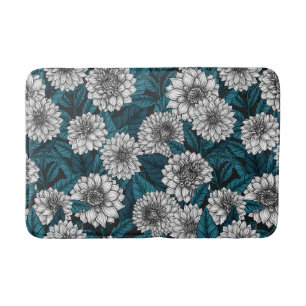 Witte Dahlia tuin/ blauwe bladeren 2 Badmat