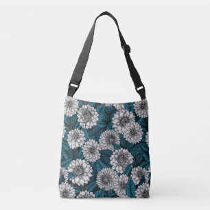 Witte Dahlia tuin/ blauwe bladeren 2 Crossbody Tas