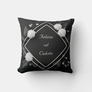 Witte Dahlia Zwarte Blad Diamant Frame Kussen