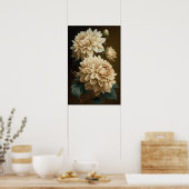 Witte Dahlias Bloemenkunst Print Poster (Keuken)