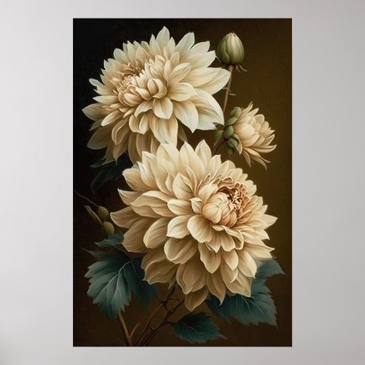Witte Dahlias Bloemenkunst Print Poster (Voorkant)