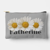 Witte Daisies Aangepaste Naam Grijs Etui (Voorkant)
