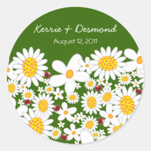 Witte Daisies en Ladybugs Bruiloft Sticker