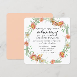 Witte Daisies Koraal Wilde Bloemen Vlinder Bloemen Kaart