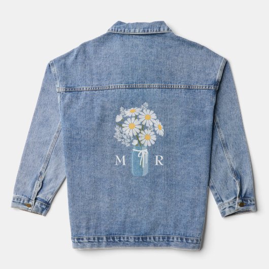 Witte Daisies Mason Jar Monogram Bruiloft Denim Jacket (Achterkant)
