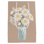 Witte Daisies Mason Jar op Beige Medium Cadeauzakje (Achterkant)