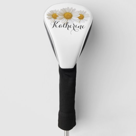 Witte Daisies met Naam Wit Golfheadcover (Voorkant)